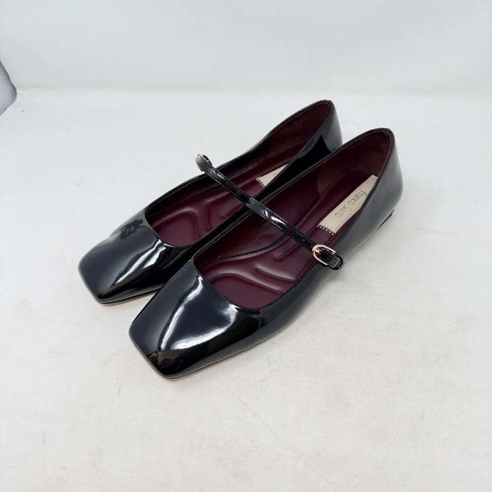 Franco Sarto Mary Jane Flats Black 9M Patent Leather Square Toe Tinsley - Picture 1 of 10